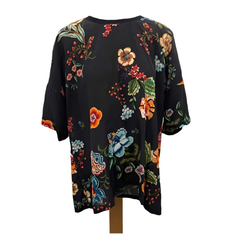 Chic Everyday Wear Johnny Was Women's Size L Black Floral Short Sleeve Shirt