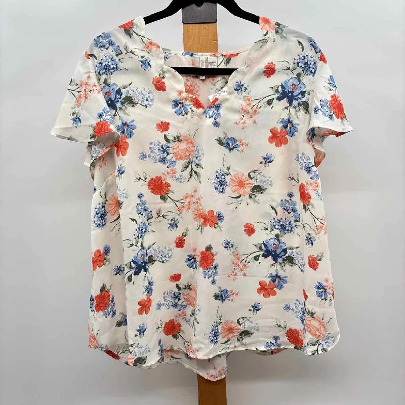 Spring Fling Sale Cato Women's Size 14/16 Ivory Floral Short Sleeve Shirt