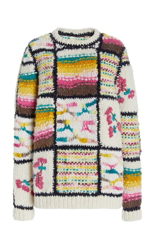 Limited Time Deal Lawrence Patchwork Knit Sweater in Ivory Multi Welfat Cashmere
