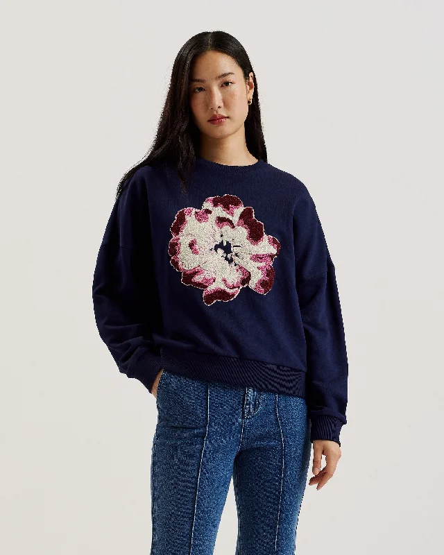 Unbeatable Deals Raynahh Graphic Floral Sweatshirt Navy