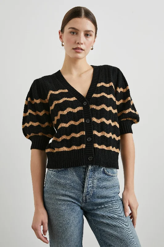 Casual Elegance ISLA CARDIGAN - BLACK CAMEL STRIPE
