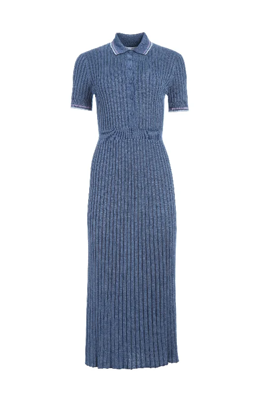 Flash Sale Fever Eyot Knit Maxi Dress in Denim Blue Cashmere Silk