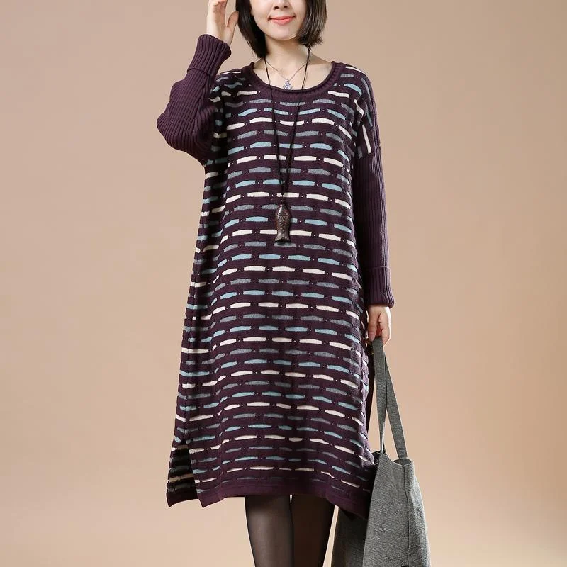 Seasonal Fashion Purple knit sweaters oversize winter dresses