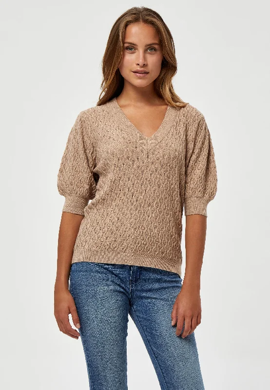 Evening Elegance PC1718 Rosalia Puff Sleeve Sweater - Warm Sand Melange