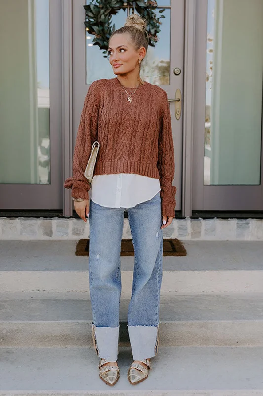 Fashion Deal Timeless Women's Outfit Thriving Weekend Cable Knit Sweater Top In Brown