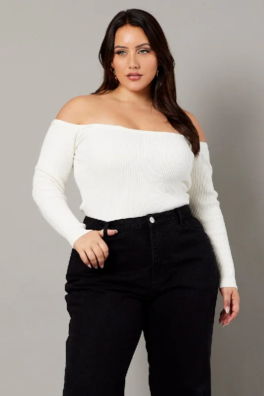Style Your Wardrobe White Off Shoulder Knit Top Long Sleeve