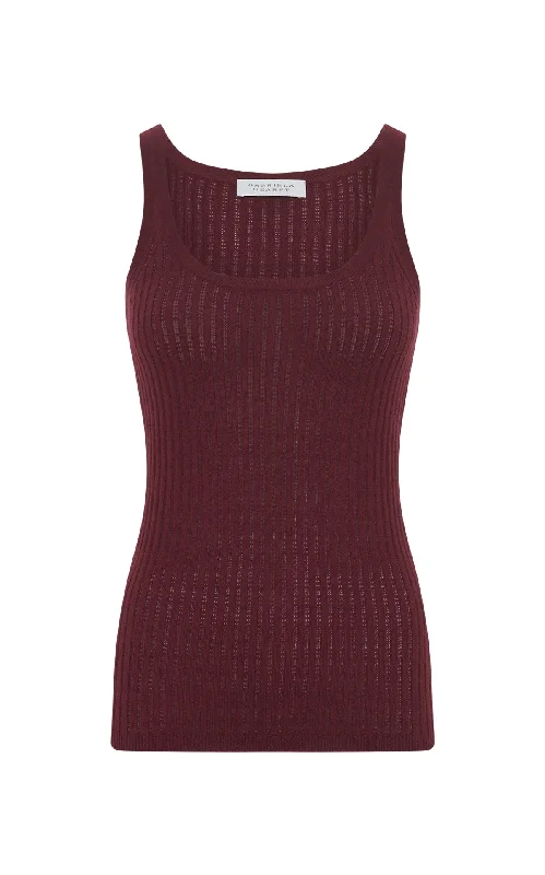 Boutique Styles Nevin Pointelle Knit Tank Top in Bordeaux Cashmere Silk