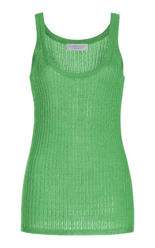 Seasonal Fashion Nevin Pointelle Knit Tank Top in Peridot Green Cashmere Silk