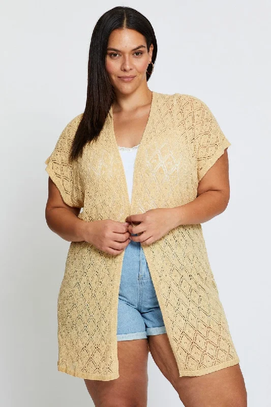 Big Savings On Rustic Countryside Styles Beige Knit Cardigan Crochet Short Sleeve