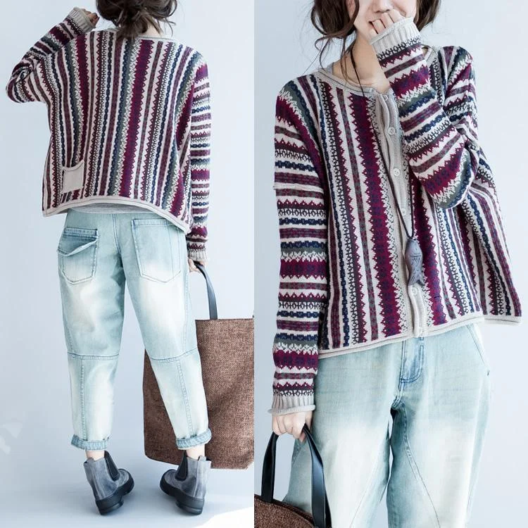 Comfort First Women's Wear Vintage striped chunky print knit sweaters short knits womens winter woolen sweater Comfort First Women's Wear Vintage striped chunky print knit sweaters short knits womens winter woolen sweater