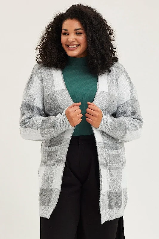 Exclusive Deals Online Check Knit Cardigan Long Sleeve Longline