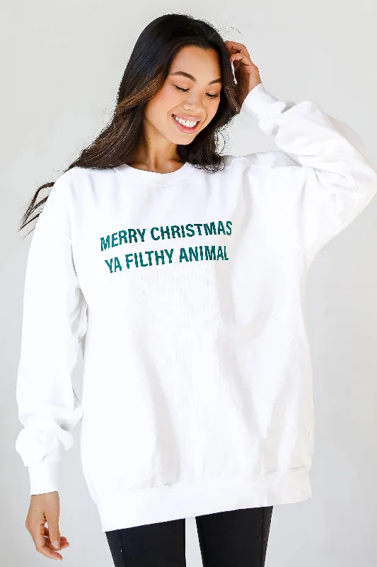 Effortless Sophistication White Merry Christmas Ya Filthy Animal Sweatshirt