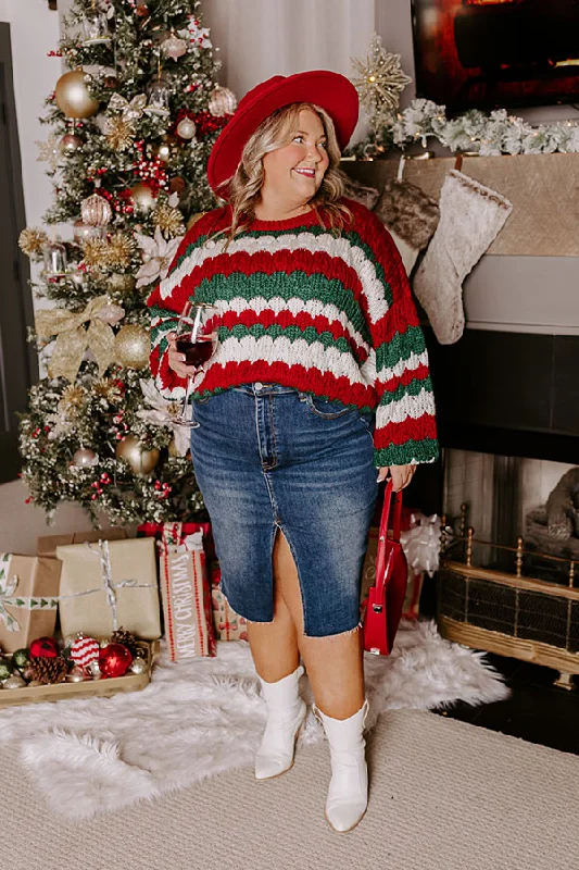 Elevate Your Wardrobe Women's Sporty Chic Clothes Holiday Cheer Knit Sweater Curves