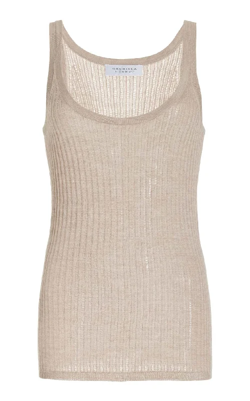 Cool Prices Nevin Pointelle Knit Tank Top in Oatmeal Cashmere Silk
