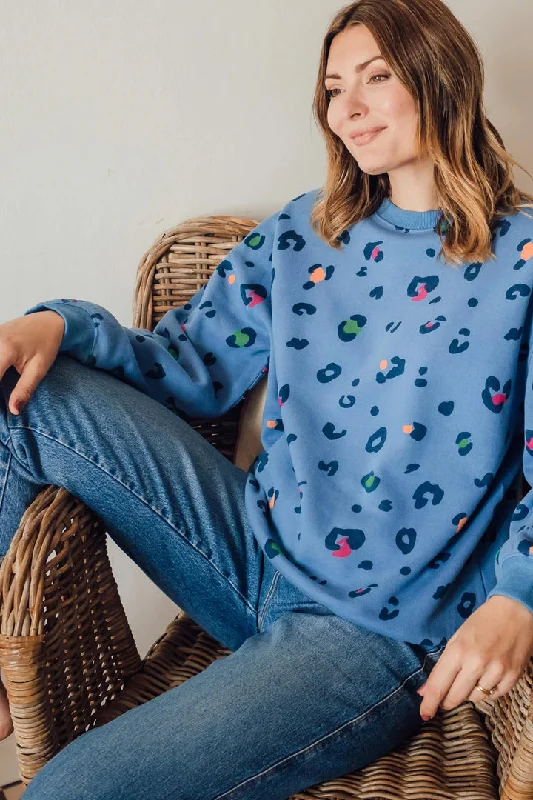 Durable Fashion Picks Sugarhill Eadie Relaxed Sweatshirt Colour Pop Leopard Blue