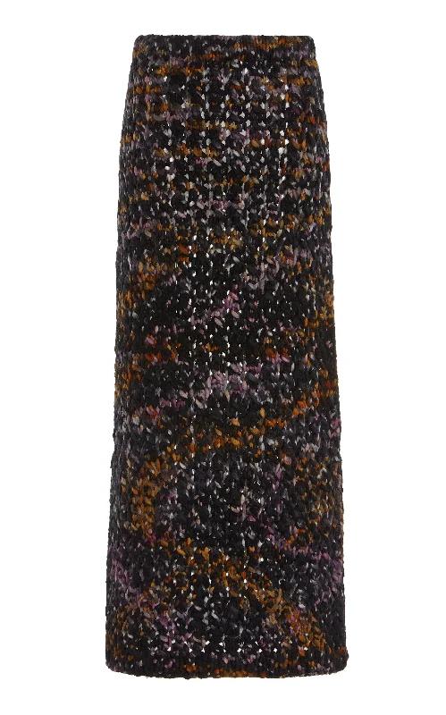 Effortless Style, Endless Impact Collin Knit Midi Skirt in Space Dye Black Multi Welfat Cashmere Effortless Style, Endless Impact Collin Knit Midi Skirt in Space Dye Black Multi Welfat Cashmere