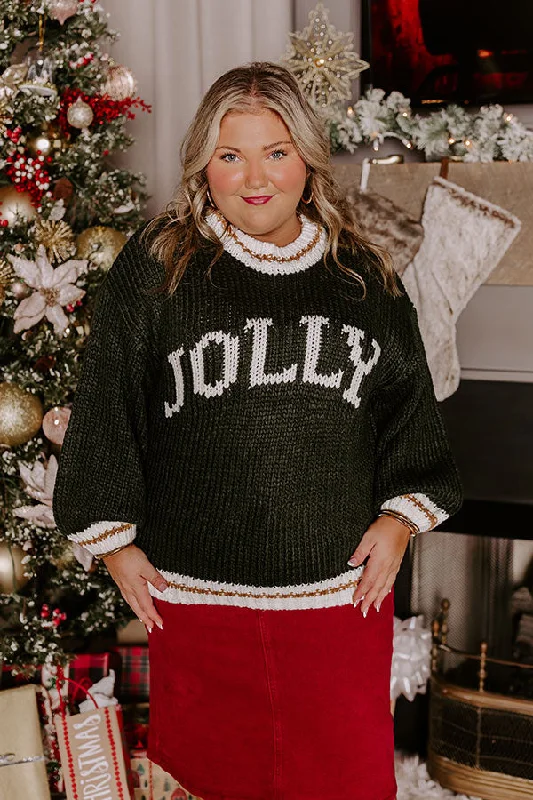 Valentine's Special Women's Plus-Size Clothes Holiday Vibes Knit Sweater in Jolly Hunter Green Curves