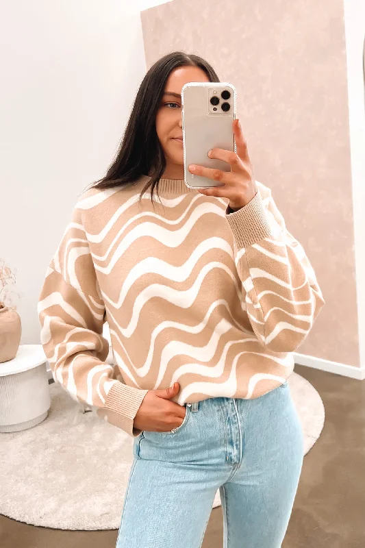 Chic Trends For The Fashion Savvy Women's Comfy Loungewear Outfit Laurie Knit Sweater Print
