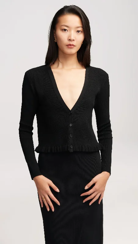 End Of Season Sale Cropped Ribbed Cardigan in Stretch Rayon | Black
