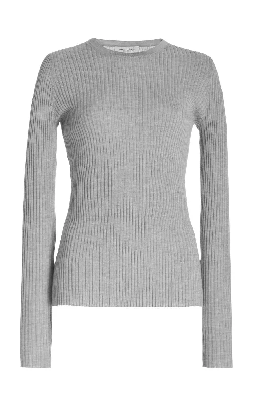 Daily Essentials Browning Knit Sweater in Heather Grey Cashmere Silk