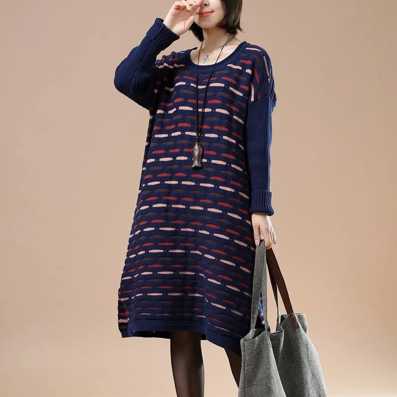Budget Friendly Fashion Navy knitted winter dress plus size sweaters the lake