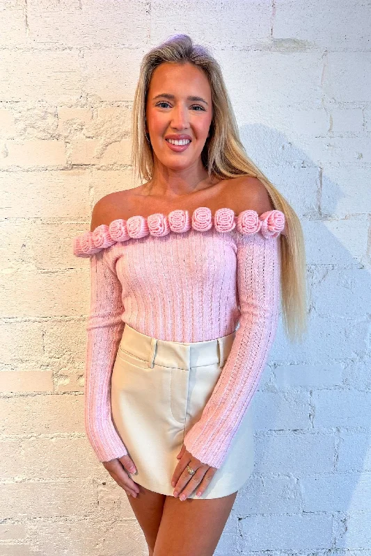 Feminine Soft - Hued Look Women's Plus-Size Garments Belle Off The Shoulder Pink Sweater