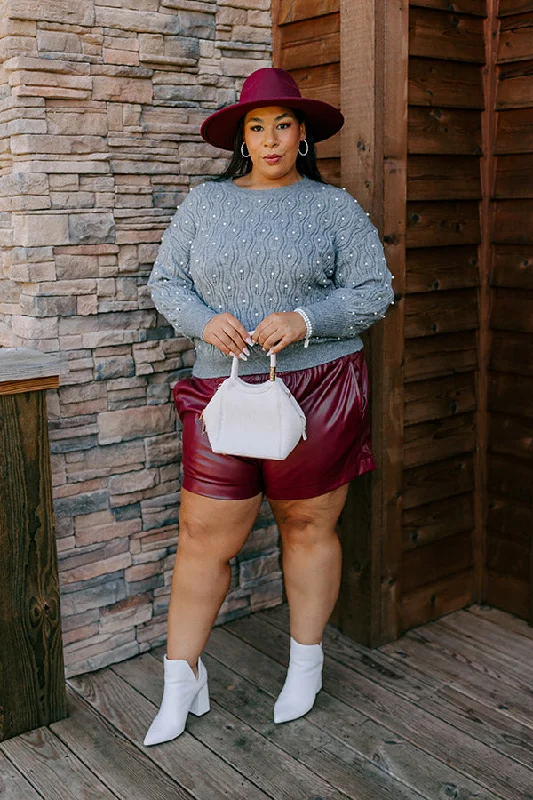 Seasonal Trend Women's Stylish Outdoor Outfit Chilly Wind Embellished Knit Sweater In Grey Curves