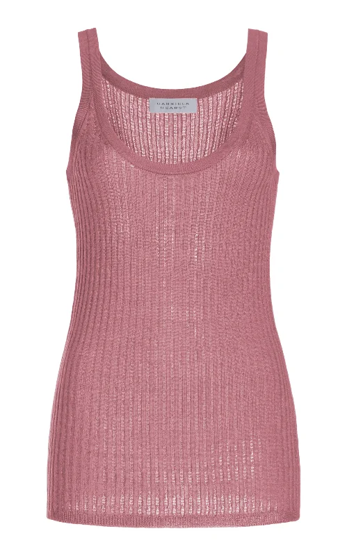 Fashion Sale Nevin Pointelle Knit Tank Top in Rose Quartz Cashmere Silk