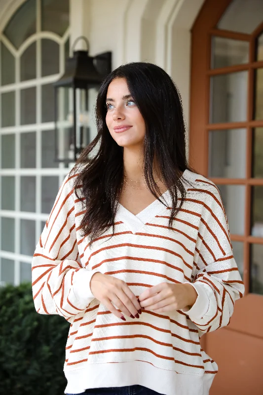 Fashion Forward Femininity FINAL SALE - Positively Delightful Brick Striped Knit Top