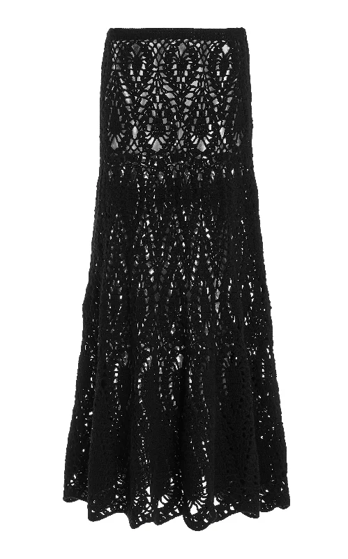 Additional Time-Limited Offers Cleo Crochet Maxi Skirt in Black Wool Cashmere