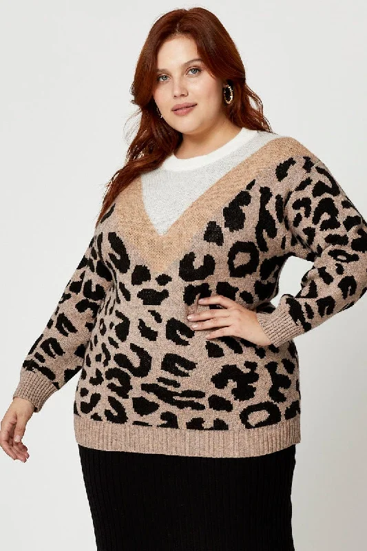 Limited Time Flash Sale Print Knit Top Round Neck Long Sleeve