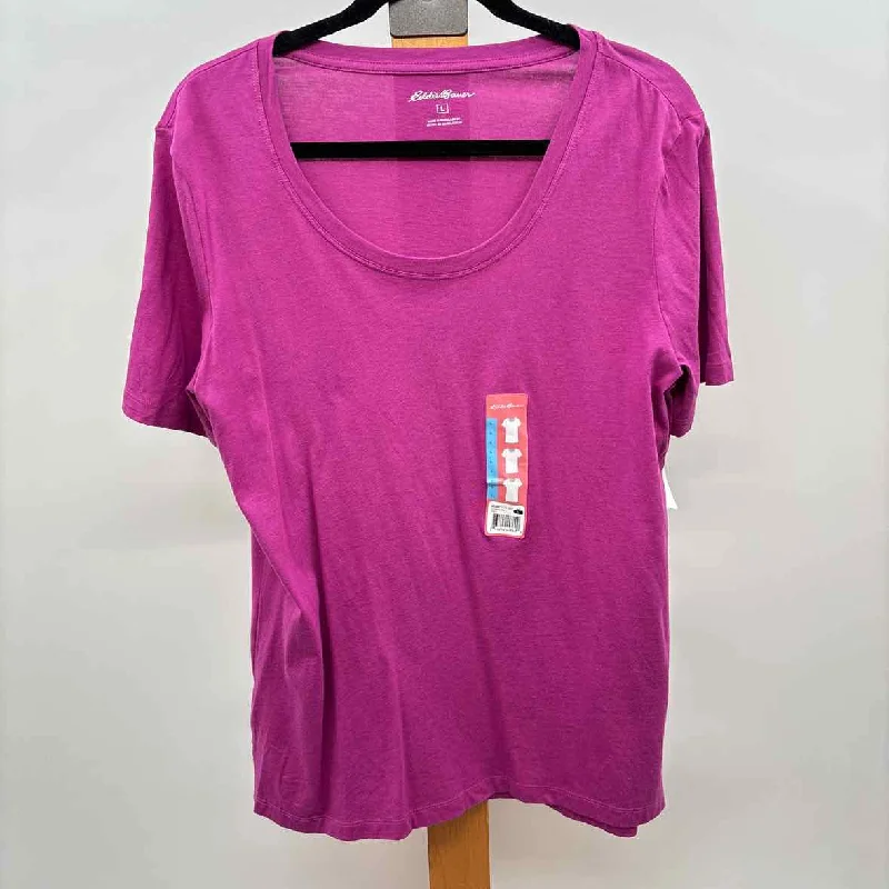 Effortless Comfort Eddie Bauer Women's Size L Magenta Solid Short Sleeve Shirt