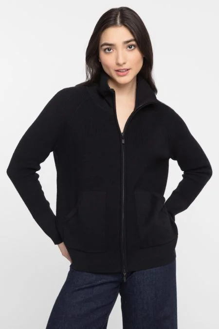 Trendy Street Style Attire Kinross Cashmere Thermal Zip Mock Cardigan