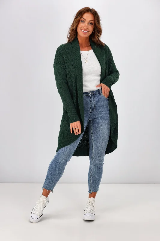 Fashion Essentials Alpine By Shine On Piccolo Merino Longline Scooped Hem Cardigan Olive