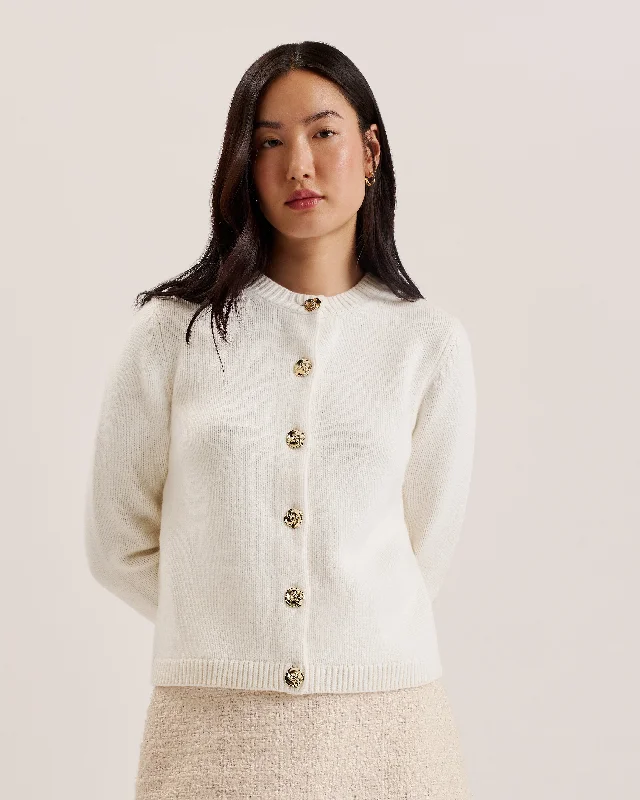 Trendy Aesthetics Jaycey Rose Button Crew Neck Cardigan Ivory