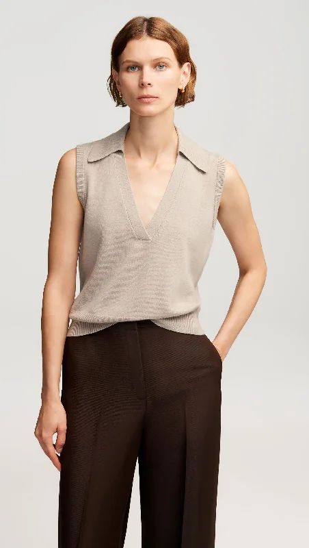 Flash Sale Collared Sleeveless Knit in Merino Wool | Beige