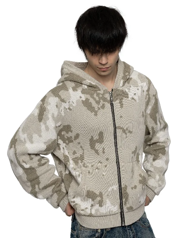 Weekend Special Beige Camo Knit Hoodie
