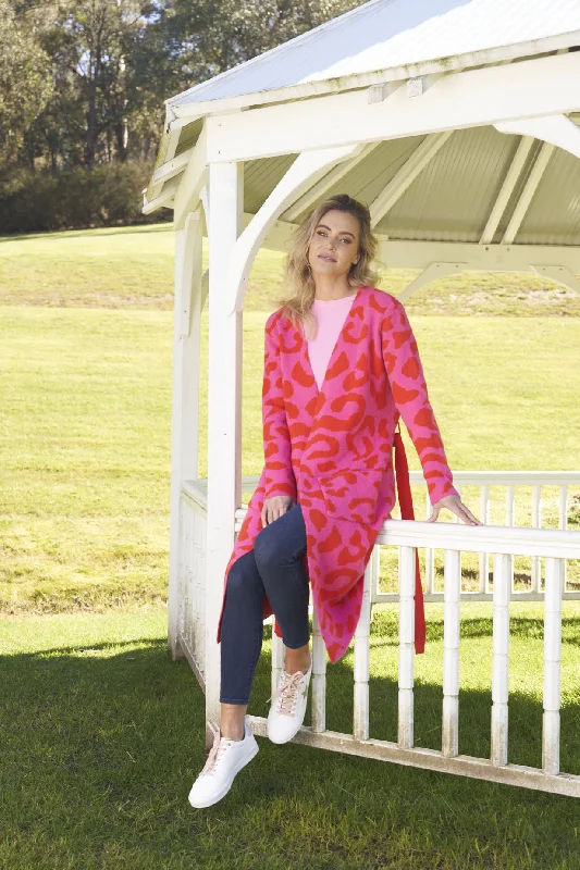 Graceful Movement Betty Basics Swift Cardigan Pink Red Cheetah
