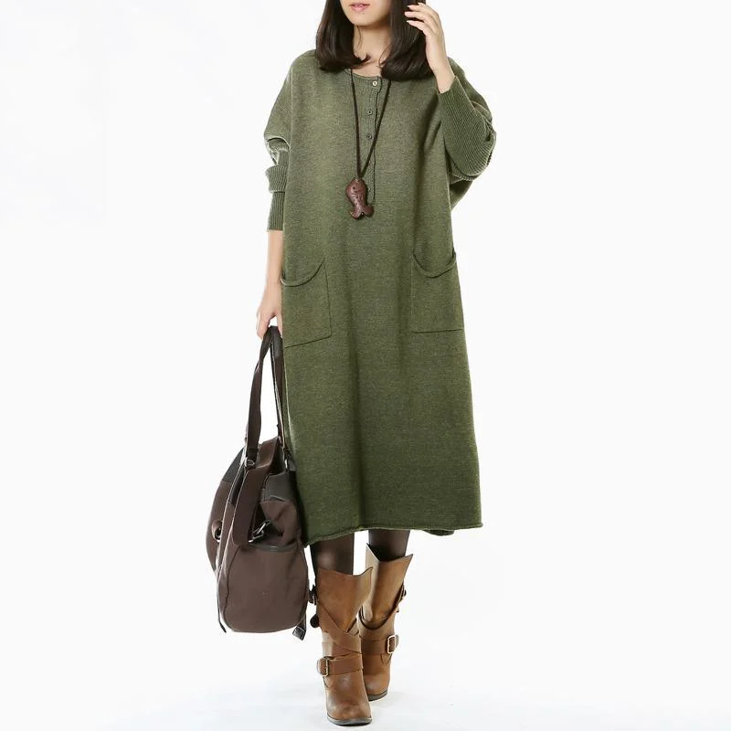 Modern Women's Fashion Tea green long woman sweaters knit maxi dress