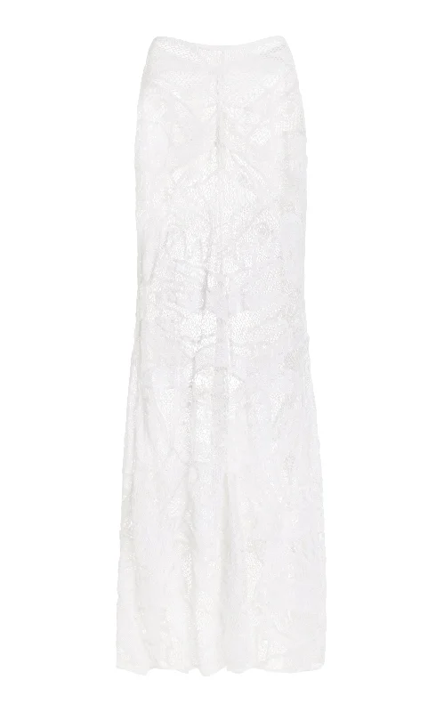 Valentine's Special Tobella Crochet Maxi Skirt in White Cotton