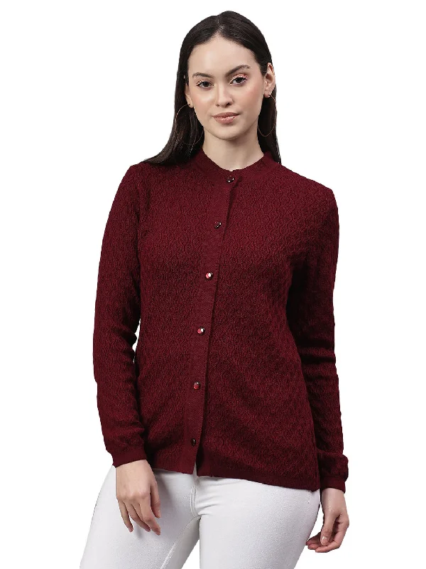 Elegant Simplicity Wardrobe Women's Self Design Maroon Round Neck Full Sleeves Casual Sweater