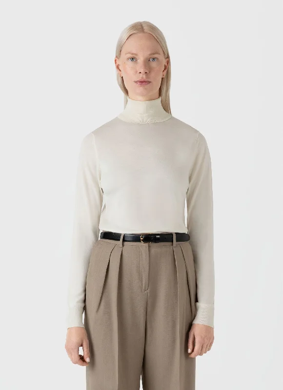 Trend Alert Women's Merino Silk Roll Neck Jumper in Ecru