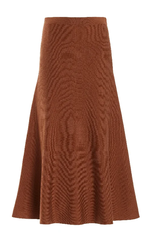 Elegant Style Freddie Knit Midi Skirt in Cognac Merino Wool Cashmere