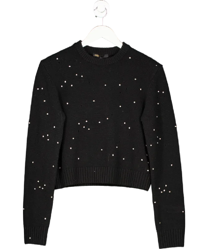 Great Deals On Ethnic Cultural Wear Maje Black Rhinestone Embellished Cropped Wool Jumper UK 8