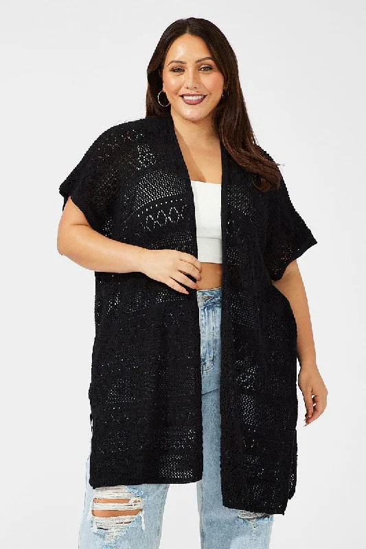 Bold Patterns Black Crochet Longline Cardigan