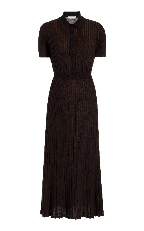 Disco - Inspired Retro Dance Look Amor Knit Midi Dress in Chocolate Cashmere Silk
