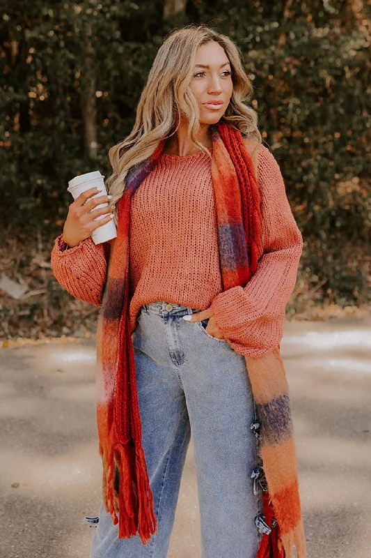 Stylish Savings Plus-Size Women's Clothing Cozy A La Mode Knit Sweater in Rust