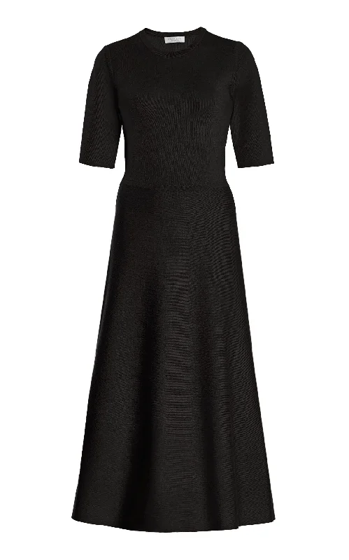 Casual Chic Seymore Knit Midi Dress in Black Merino Wool Cashmere
