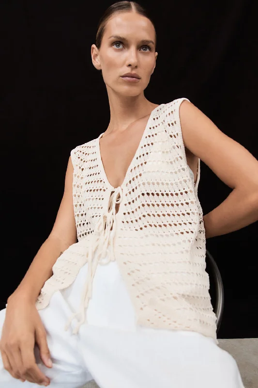 Parisian Effortless Chic Style NOAH CROCHET NATURAL KNIT VEST
