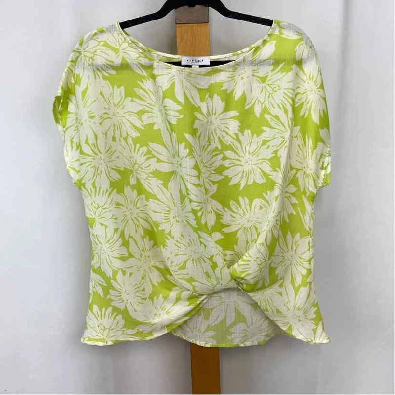 Luxe Layering Gilli Women's Size L Green Floral Short Sleeve Shirt